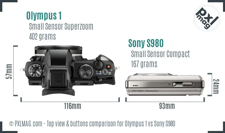 Olympus 1 vs Sony S980 top view buttons comparison