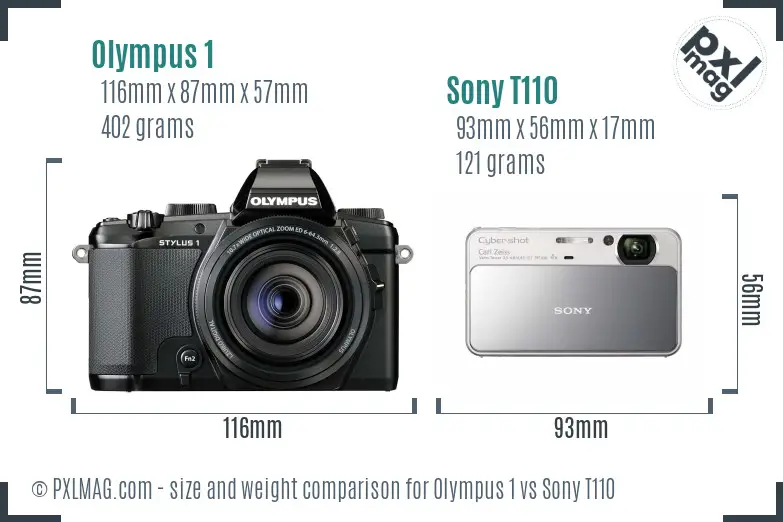 Olympus 1 vs Sony T110 size comparison Olympus 1 vs Sony T110 size comparison