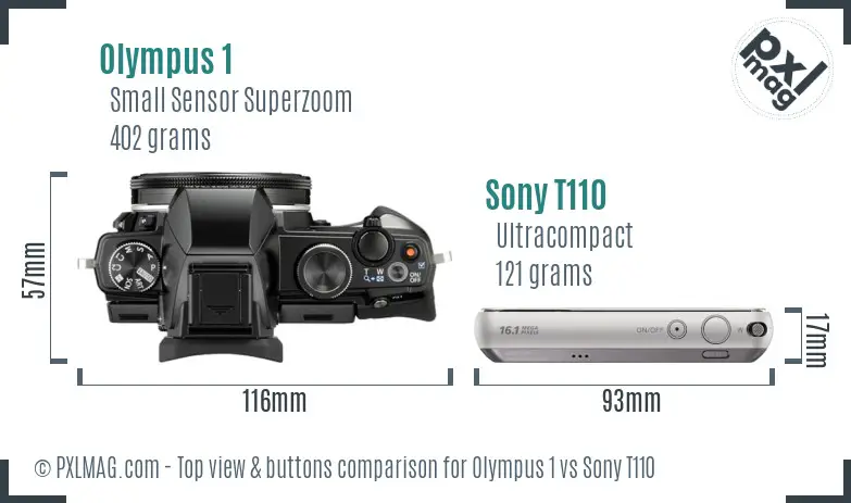 Olympus 1 vs Sony T110 top view buttons comparison Olympus 1 vs Sony T110 top view buttons comparison