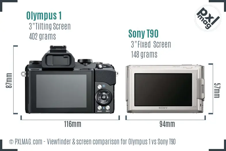 Olympus 1 vs Sony T90 Screen and Viewfinder comparison