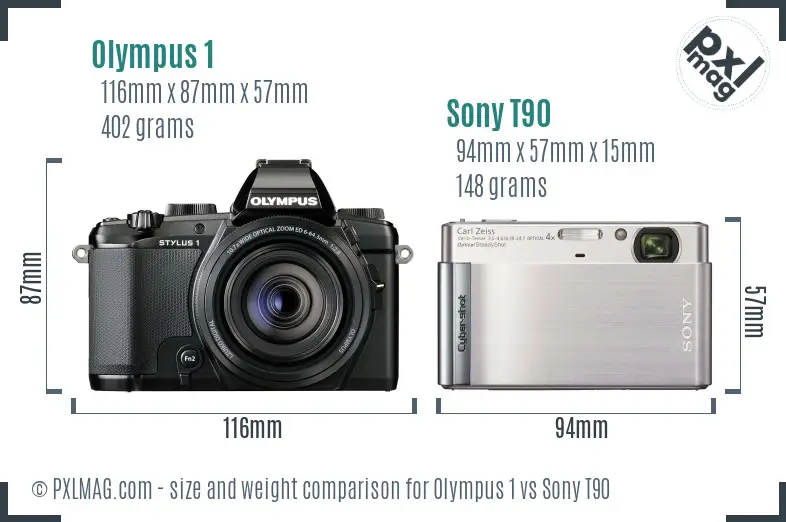 Olympus 1 vs Sony T90 size comparison