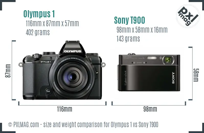 Olympus 1 vs Sony T900 size comparison