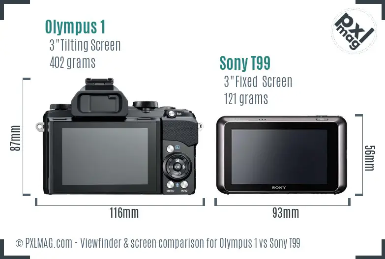 Olympus 1 vs Sony T99 Screen and Viewfinder comparison