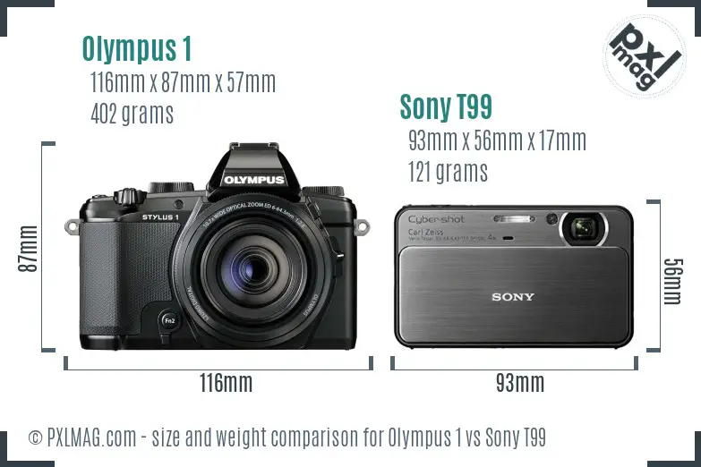 Olympus 1 vs Sony T99 size comparison