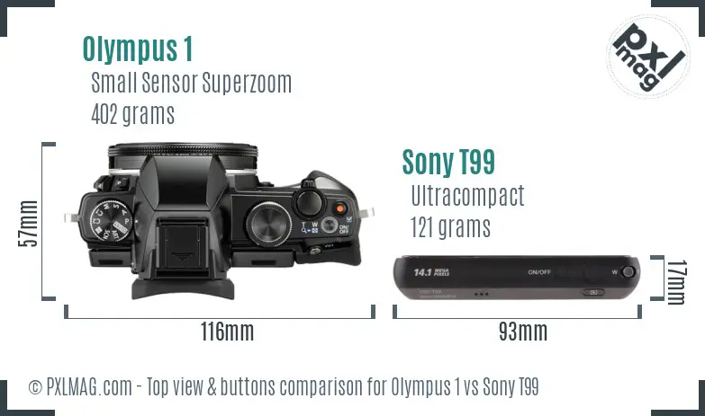 Olympus 1 vs Sony T99 top view buttons comparison