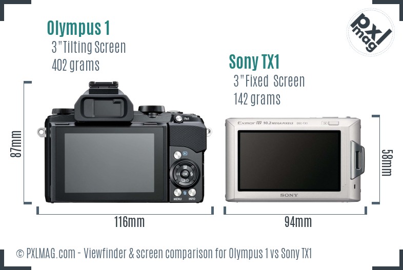 Olympus 1 vs Sony TX1 Screen and Viewfinder comparison
