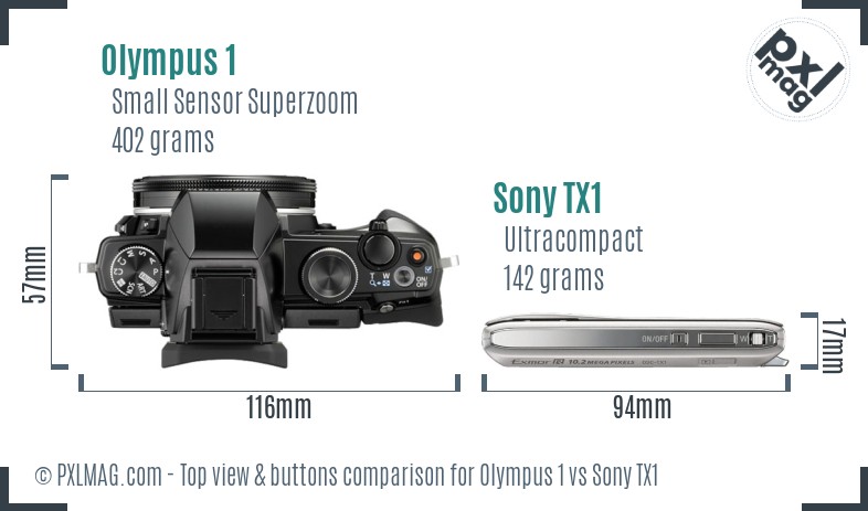 Olympus 1 vs Sony TX1 top view buttons comparison