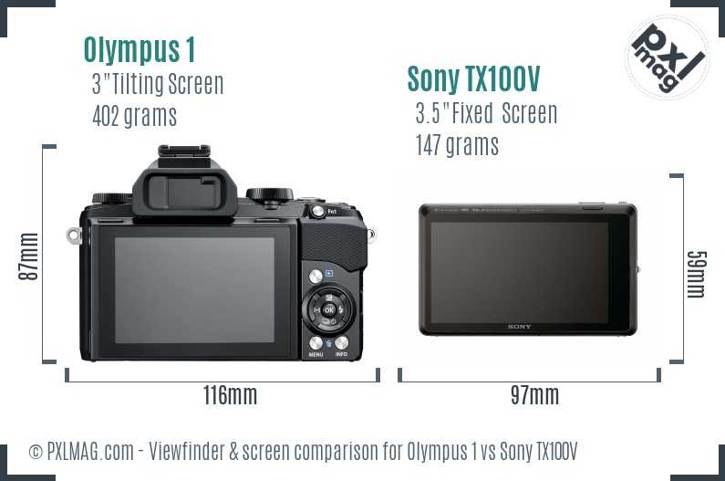 Olympus 1 vs Sony TX100V Screen and Viewfinder comparison