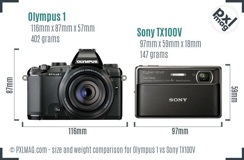 Olympus 1 vs Sony TX100V size comparison Olympus 1 vs Sony TX100V size comparison