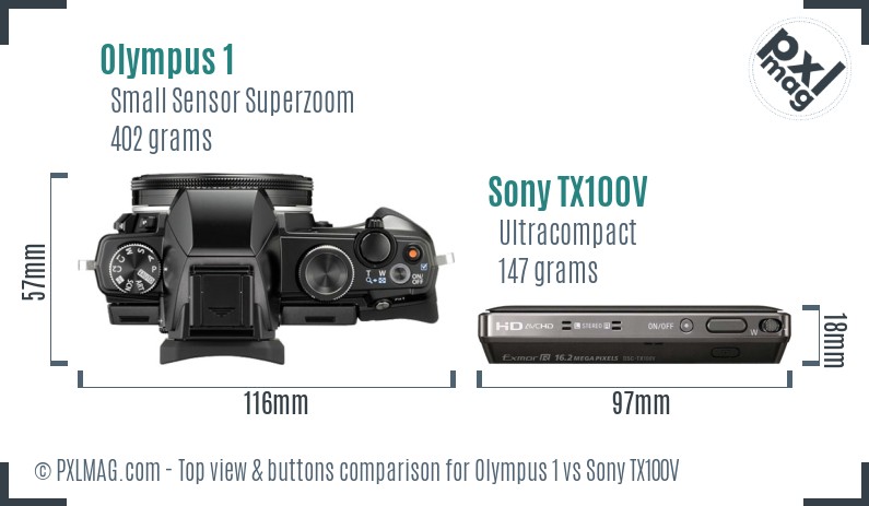 Olympus 1 vs Sony TX100V top view buttons comparison