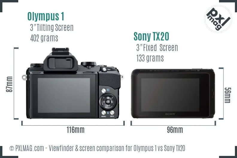 Olympus 1 vs Sony TX20 Screen and Viewfinder comparison Olympus 1 vs Sony TX20 Screen and Viewfinder comparison