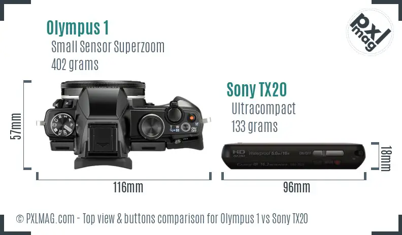 Olympus 1 vs Sony TX20 top view buttons comparison Olympus 1 vs Sony TX20 top view buttons comparison