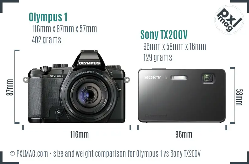 Olympus 1 vs Sony TX200V size comparison Olympus 1 vs Sony TX200V size comparison