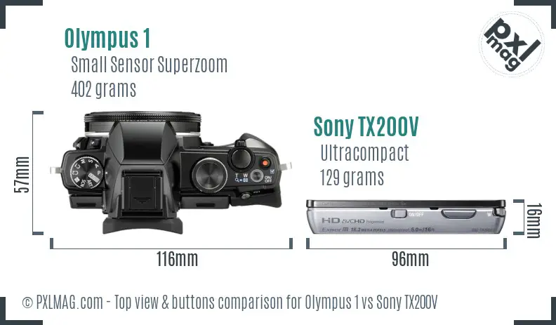 Olympus 1 vs Sony TX200V top view buttons comparison Olympus 1 vs Sony TX200V top view buttons comparison