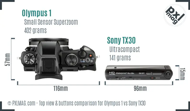 Olympus 1 vs Sony TX30 top view buttons comparison Olympus 1 vs Sony TX30 top view buttons comparison