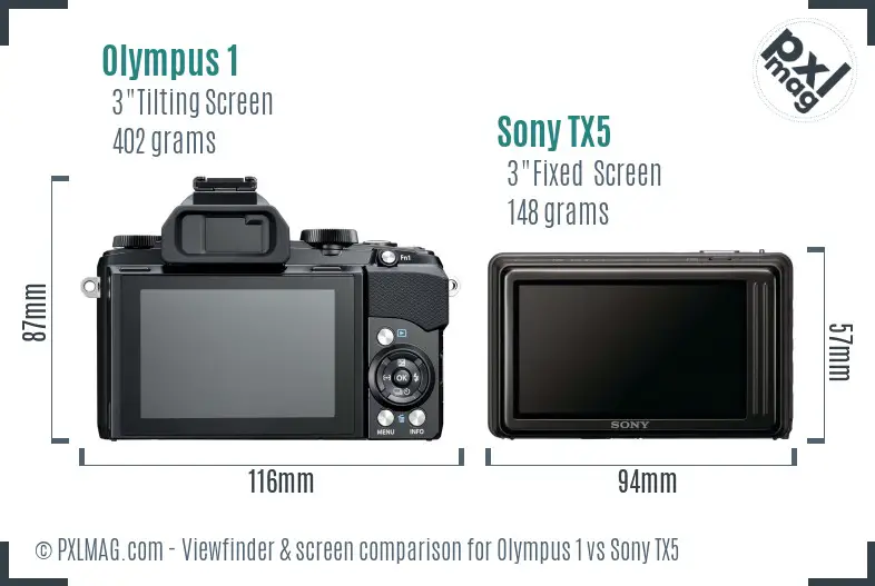 Olympus 1 vs Sony TX5 Screen and Viewfinder comparison