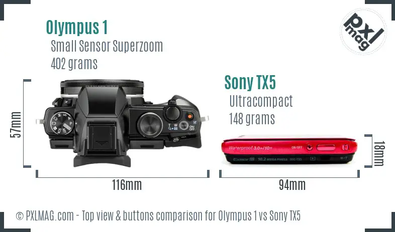 Olympus 1 vs Sony TX5 top view buttons comparison