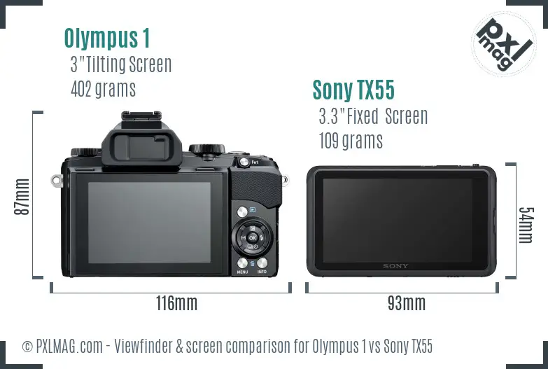 Olympus 1 vs Sony TX55 Screen and Viewfinder comparison