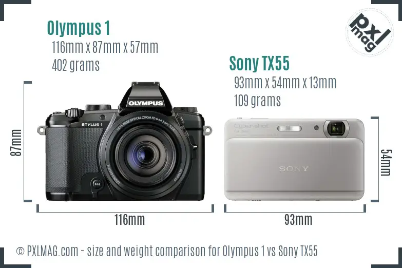 Olympus 1 vs Sony TX55 size comparison