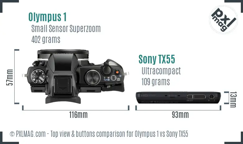Olympus 1 vs Sony TX55 top view buttons comparison