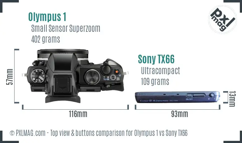 Olympus 1 vs Sony TX66 top view buttons comparison