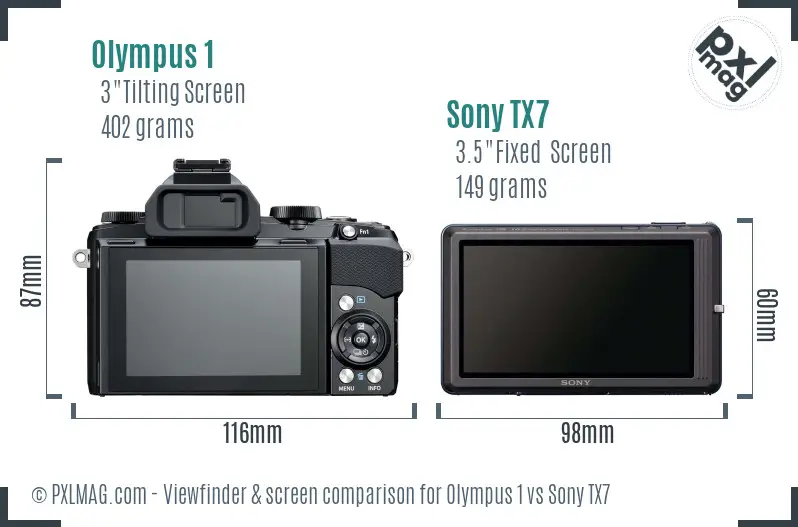 Olympus 1 vs Sony TX7 Screen and Viewfinder comparison