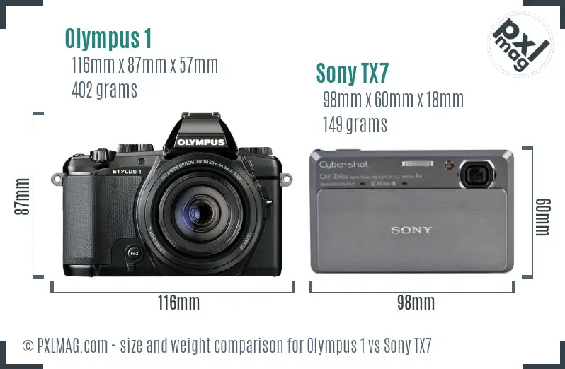Olympus 1 vs Sony TX7 size comparison