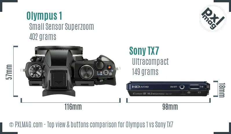 Olympus 1 vs Sony TX7 top view buttons comparison