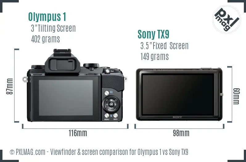 Olympus 1 vs Sony TX9 Screen and Viewfinder comparison