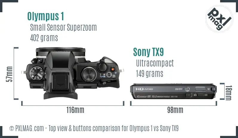 Olympus 1 vs Sony TX9 top view buttons comparison