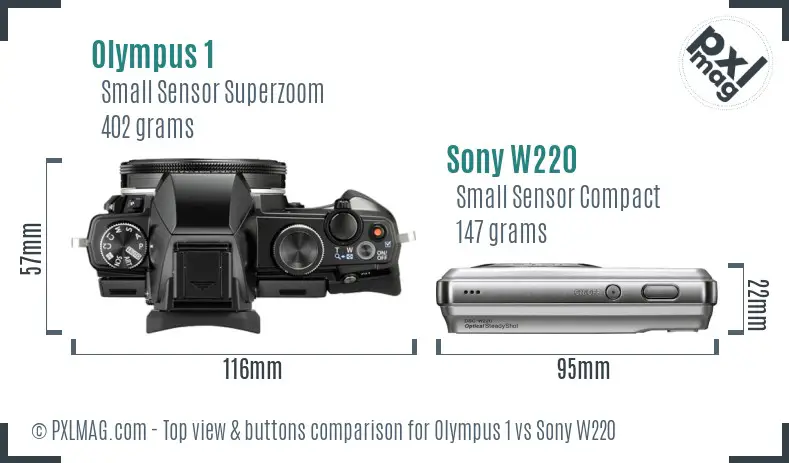 Olympus 1 vs Sony W220 top view buttons comparison