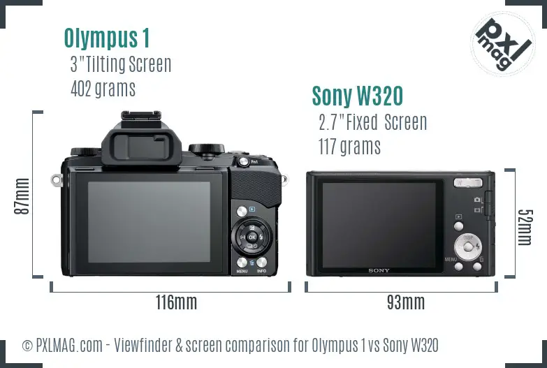 Olympus 1 vs Sony W320 Screen and Viewfinder comparison