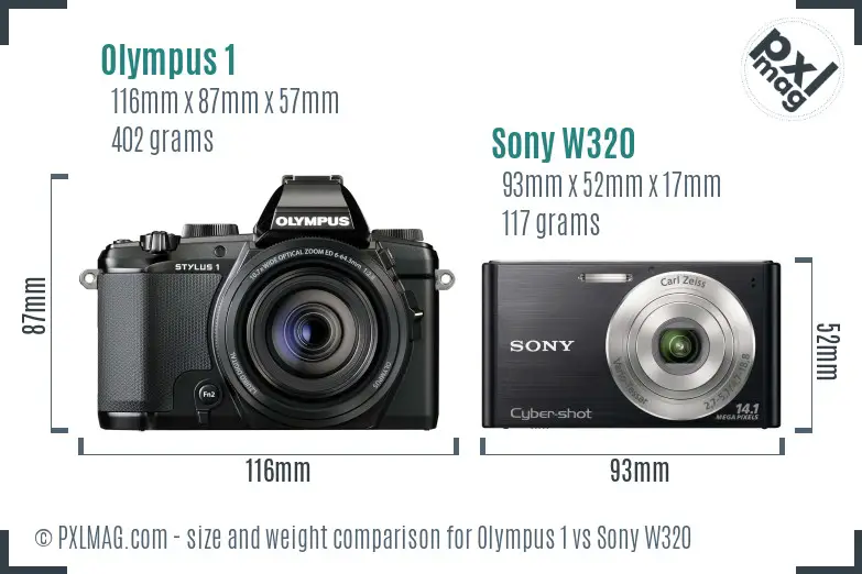 Olympus 1 vs Sony W320 size comparison