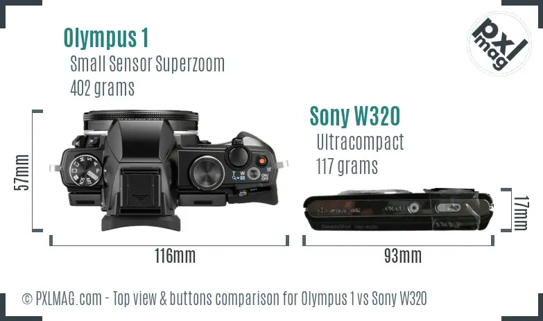 Olympus 1 vs Sony W320 top view buttons comparison