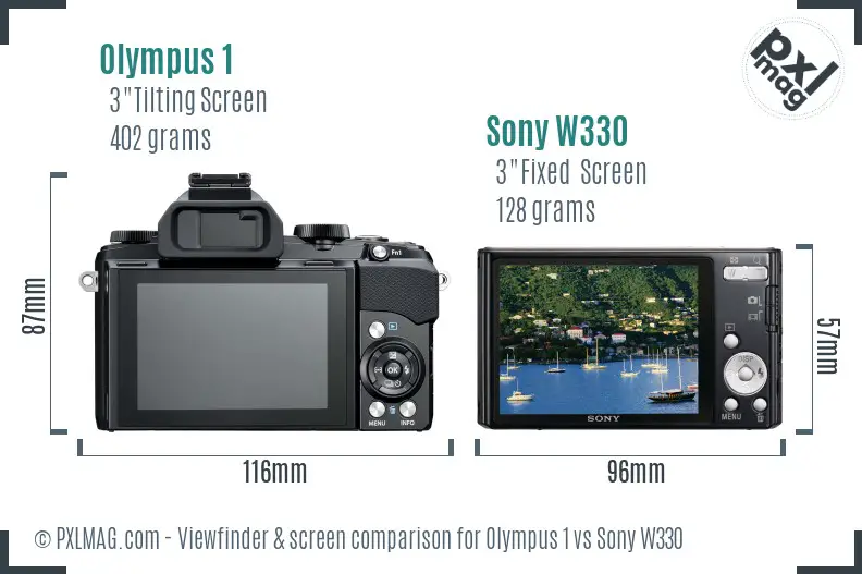 Olympus 1 vs Sony W330 Screen and Viewfinder comparison