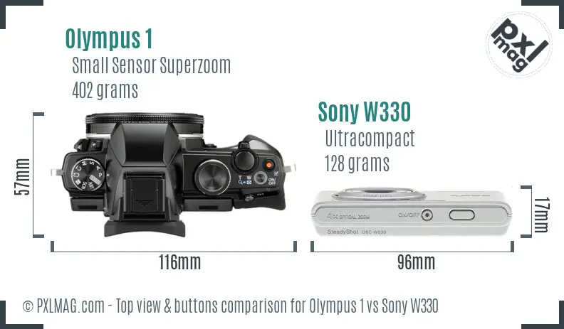 Olympus 1 vs Sony W330 top view buttons comparison