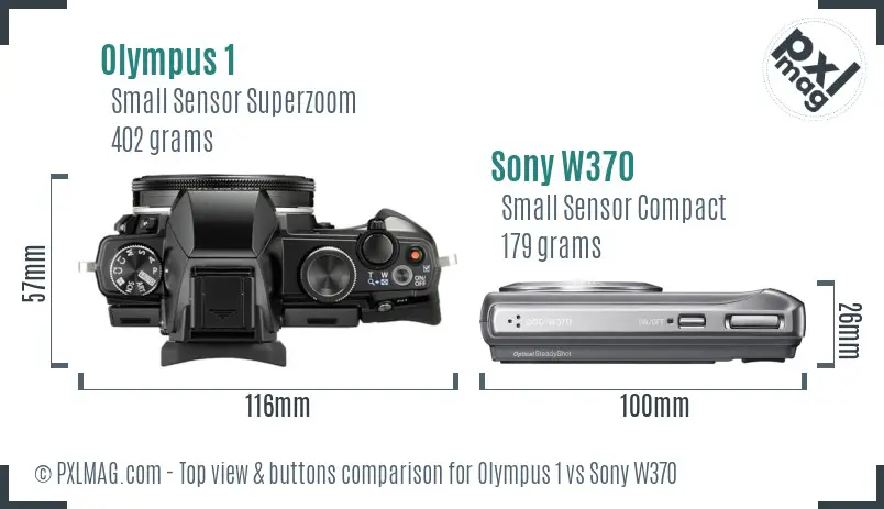 Olympus 1 vs Sony W370 top view buttons comparison Olympus 1 vs Sony W370 top view buttons comparison