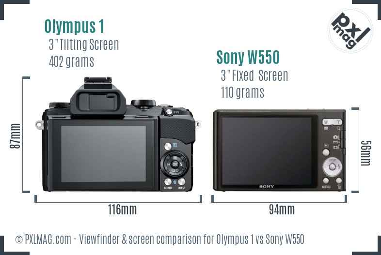 Olympus 1 vs Sony W550 Screen and Viewfinder comparison