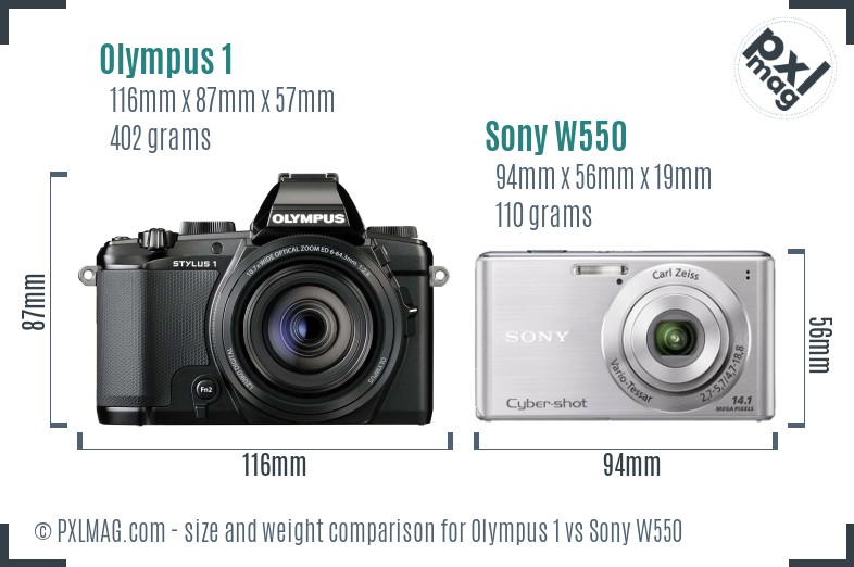 Olympus 1 vs Sony W550 size comparison