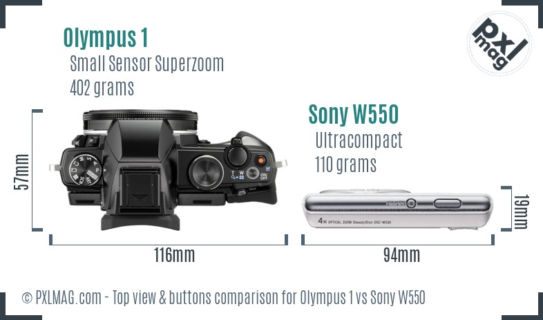 Olympus 1 vs Sony W550 top view buttons comparison