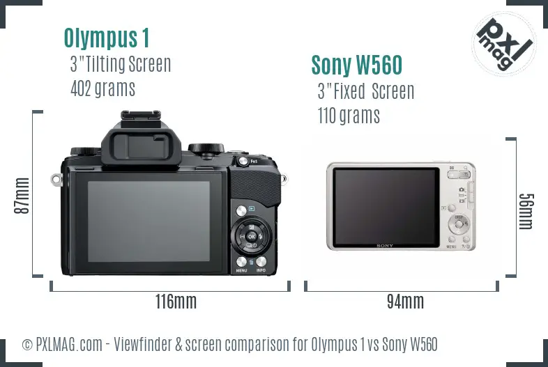 Olympus 1 vs Sony W560 Screen and Viewfinder comparison