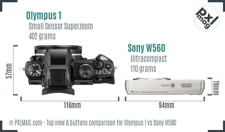 Olympus 1 vs Sony W560 top view buttons comparison