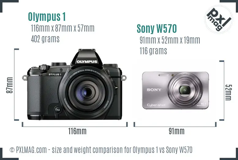 Olympus 1 vs Sony W570 size comparison
