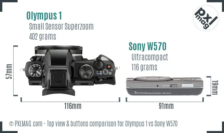 Olympus 1 vs Sony W570 top view buttons comparison