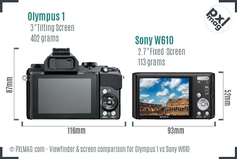 Olympus 1 vs Sony W610 Screen and Viewfinder comparison
