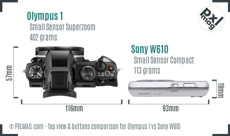 Olympus 1 vs Sony W610 top view buttons comparison