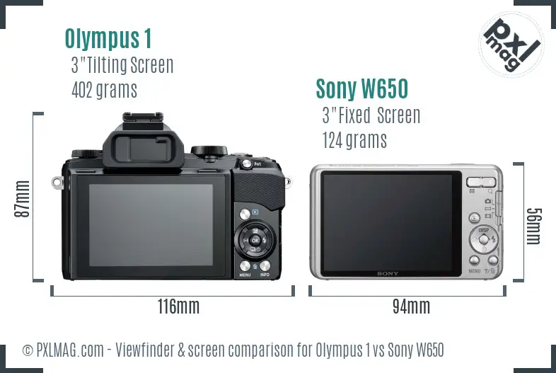 Olympus 1 vs Sony W650 Screen and Viewfinder comparison