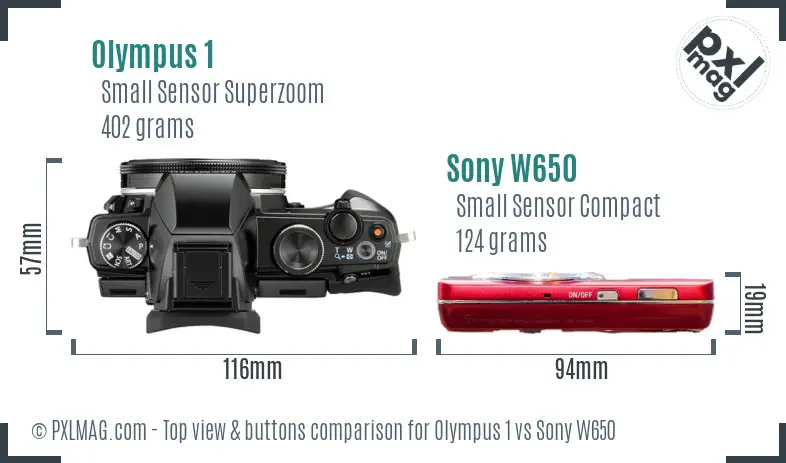 Olympus 1 vs Sony W650 top view buttons comparison