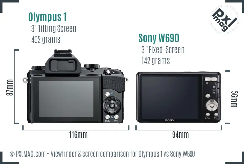 Olympus 1 vs Sony W690 Screen and Viewfinder comparison