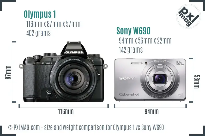 Olympus 1 vs Sony W690 size comparison
